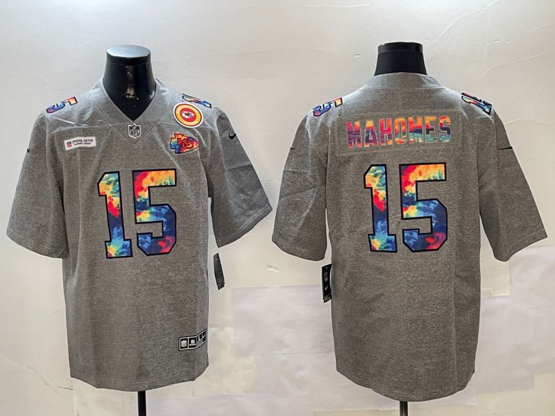 Men Kansas City Chiefs #15 Mahomes Grey Rainbow 2024 Nike Limited NFL Jersey style 2->carolina panthers->NFL Jersey